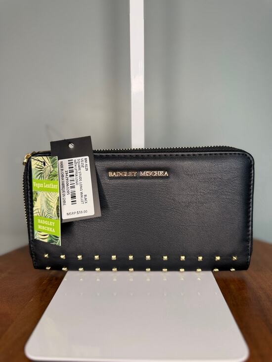 Badgley Mischka Handbags - NWT Badgley Mischka Studded Zip Around Wallet Black Gold MSRP $59